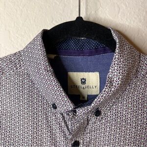 Steel & Jelly Men’s Button Down Shirt Size Medium Navy with Purple Print Cotton